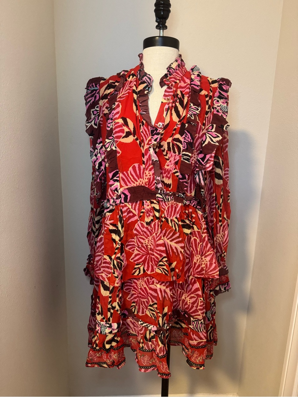 FARM Rio Pink and Orange Floral Ruffle Mini Dress - Picture 2 of 8